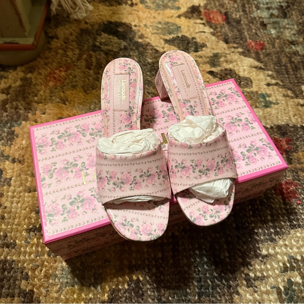 Pink Larroude x LoveShackFancy Floral Women's Heels - Picture 2 of 7